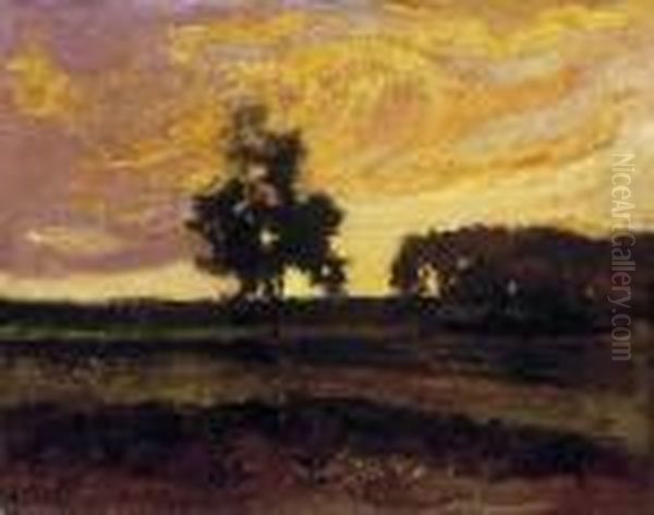 Sunset Oil Painting by Lajos Szlanyi