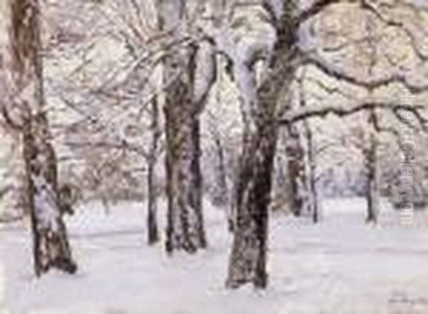 Margitsziget In Winter Oil Painting by Lajos Szlanyi