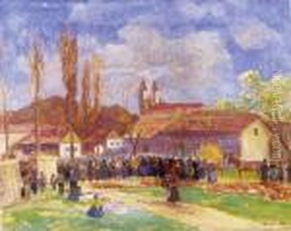 Fair In Szolnok Oil Painting by Lajos Szlanyi