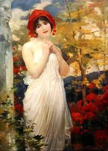 Girl with Poppies Oil Painting by Robert Fowler