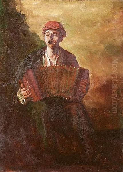 Harmonikas Ferfi Oil Painting by Peter Szule