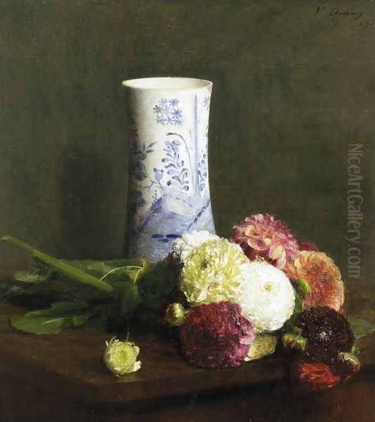 Vase of Zinias Oil Painting by Victoria Dubourg Fantin-Latour