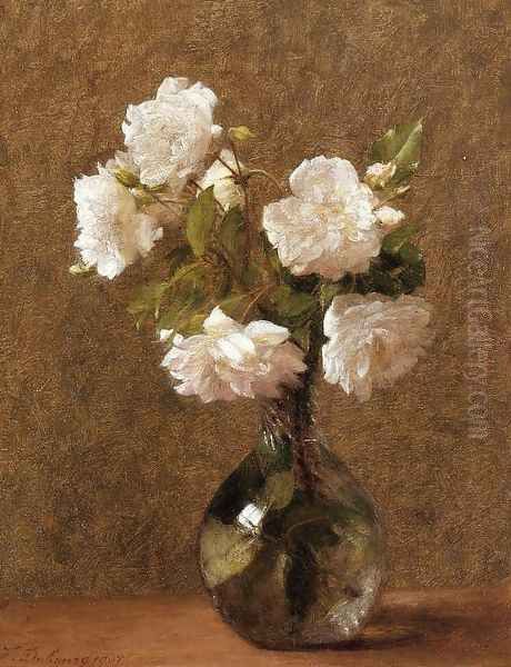 White Roses in a Vase Oil Painting by Victoria Dubourg Fantin-Latour