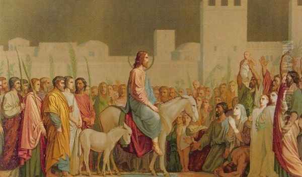 Jesus riding into Jerusalem Oil Painting by Jean Hippolyte Flandrin