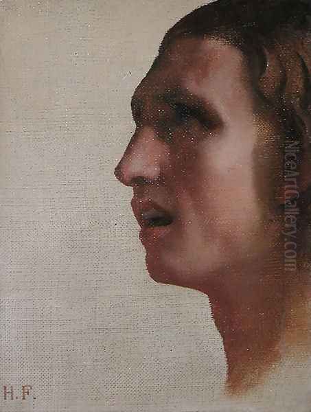 Tête d'homme de profil (Head of a man in profile) Oil Painting by Jean Hippolyte Flandrin