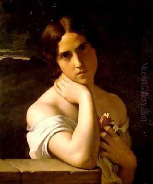 Portrait of a Young Girl Oil Painting by Jean Hippolyte Flandrin