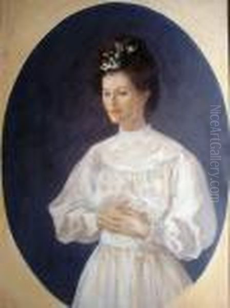 Portrait Of Woman In White Dress Oil Painting by Augustus Vincent Tack