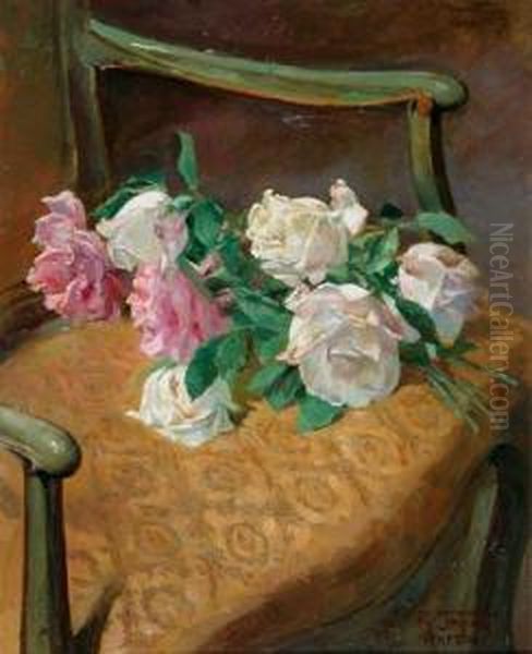 Rose Sparse Su Una Poltrona Oil Painting by Raffaele Tafuri