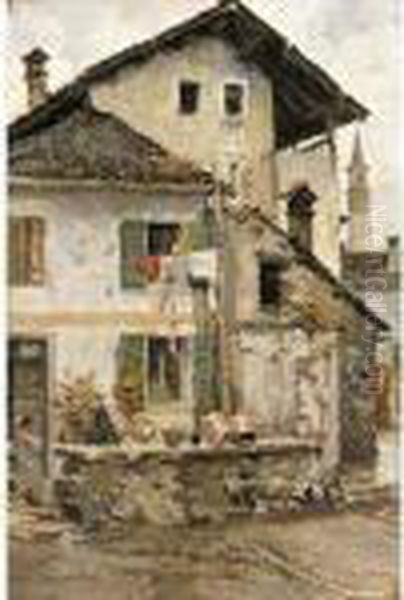 Verona, Scena Di Paese Oil Painting by Raffaele Tafuri