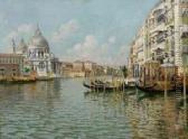 Veduta Del Canal Grande Con La Basilica Della Salute. Oil Painting by Raffaele Tafuri