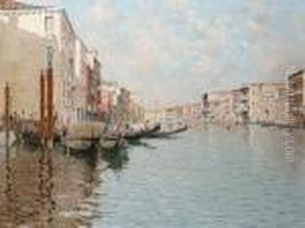 A Venetian Canal Oil Painting by Raffaele Tafuri