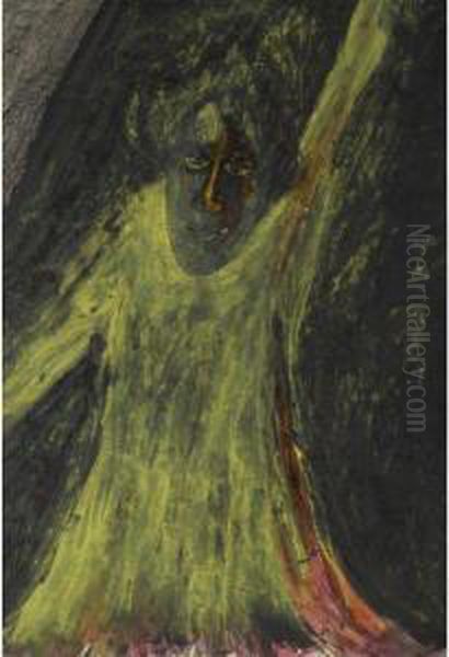 Untitled (figure In Yellow) Oil Painting by Rabindranath Tagore