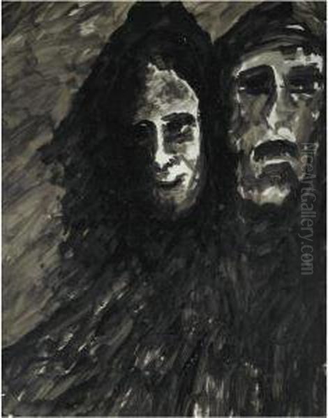 Untitled (two Faces) Oil Painting by Rabindranath Tagore