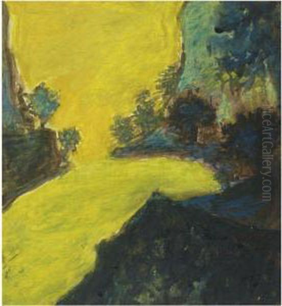 Untitled (yellow Landscape) Oil Painting by Rabindranath Tagore