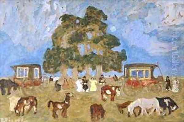 Encounter on the Way Oil Painting by Pedro Figari