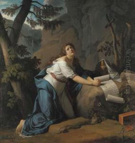 Saint Mary Magdalene In The Desert Oil Painting by Jean-Joseph Taillasson