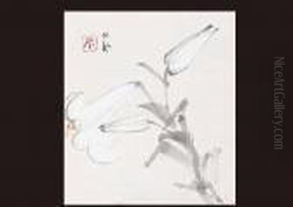 White Lilies Oil Painting by Seiho Takeuchi