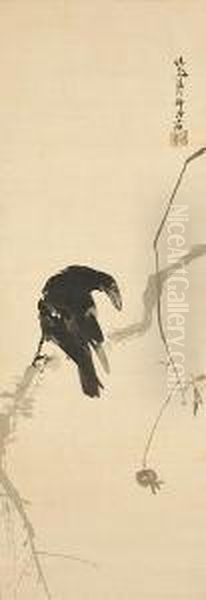 Crow In Winter Oil Painting by Seiho Takeuchi