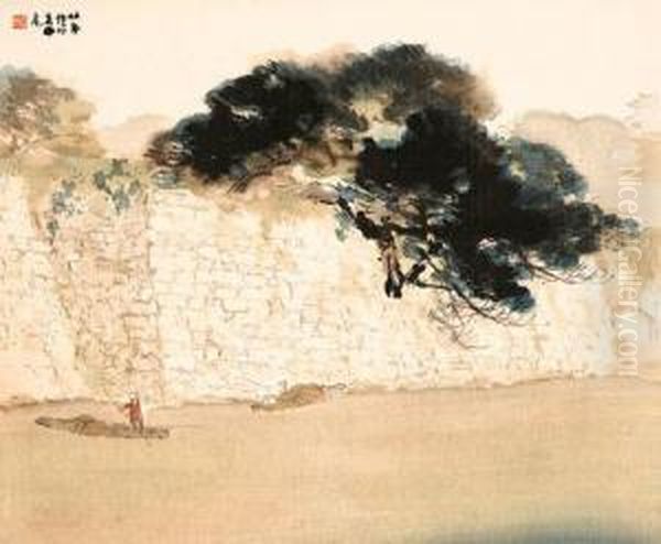 Kinjo Shosui (green Pine At Edo Castle) Oil Painting by Seiho Takeuchi