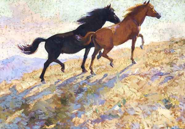 Dos Caballos Oil Painting by Pons Arnau Francisco