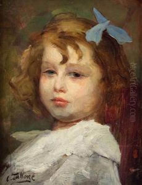 Volto Di Bambina Oil Painting by Cesare Tallone