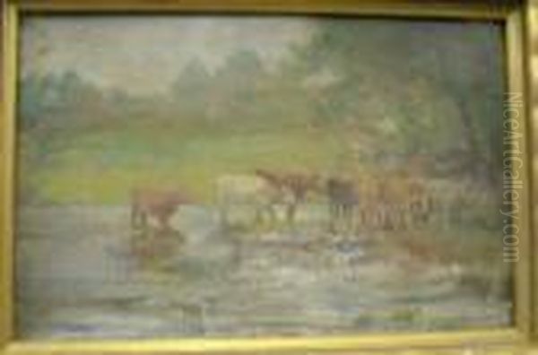 Cattle Watering. Oil Painting by Algernon Talmage