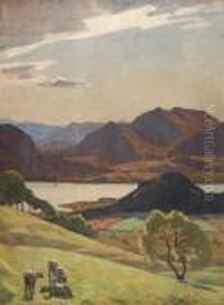 Sheep Grazing In The Lake District Oil Painting by Algernon Talmage