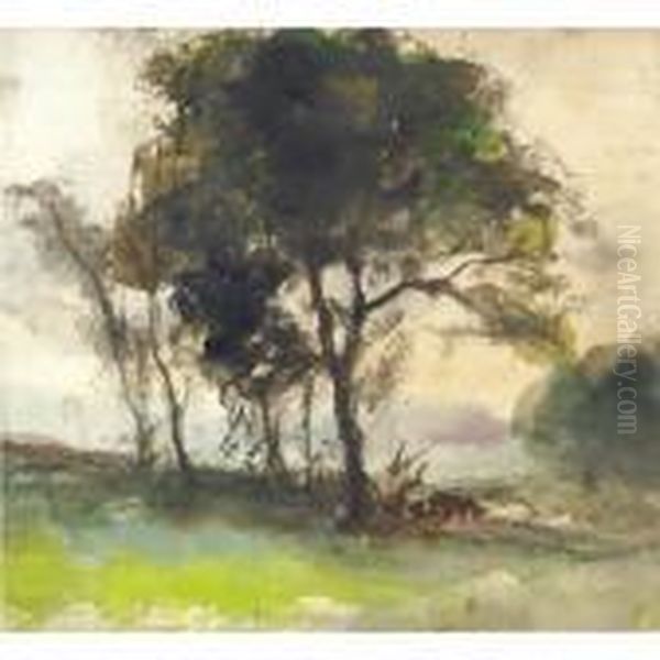 A Wooded Landscape Oil Painting by Algernon Talmage