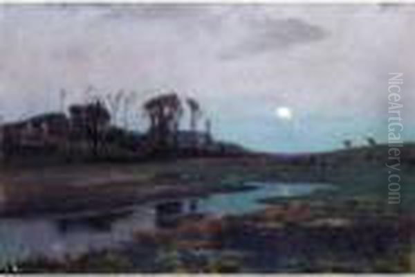 Moonlit Landscape Oil Painting by Algernon Talmage