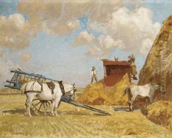 A French Harvest Oil Painting by Algernon Talmage