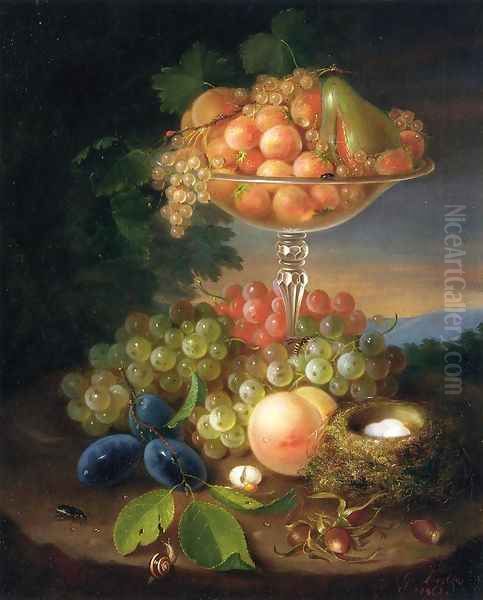 Still Life with Fruit, Nest of Eggs and Insects Oil Painting by George Forster