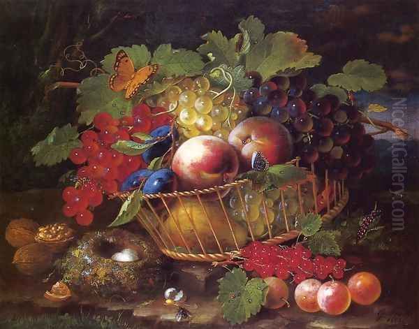 Still Life with Fruit, Butterflies and Bird's Nest Oil Painting by George Forster