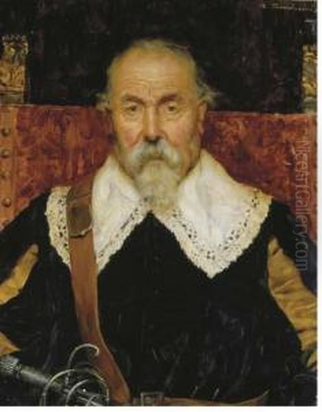 Portrait Of A Gentleman, Seated, With A Lace Collar And Asword Oil Painting by Arnaldo Tamburini