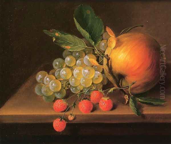 Still Life with Grapes, Apple and Strawberries Oil Painting by George Forster