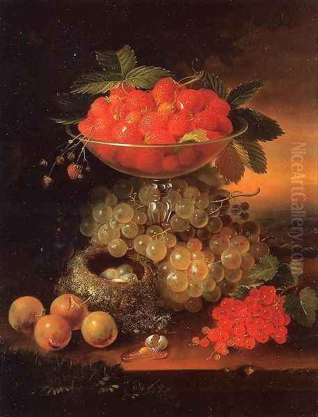 Still Life with Fruit ad Nest of Eggs Oil Painting by George Forster