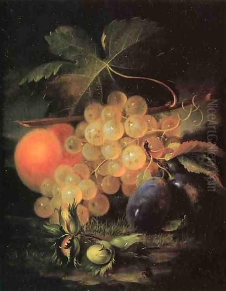 Still Life with Plum and Peach Oil Painting by George Forster