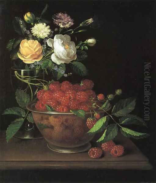 Still Life with Bowl of Raspberries Oil Painting by George Forster