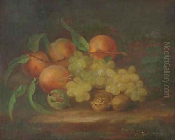 Still Life with Peaches, Grapes and Walnut Oil Painting by George Forster