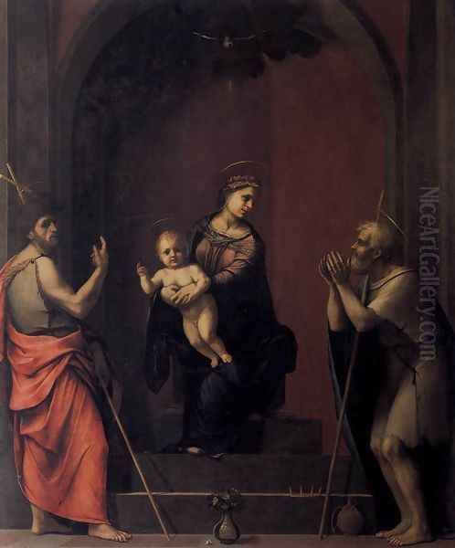 Virgin and Child with Sts John the Baptist and Job 1516 Oil Painting by Francesco Franciabigio