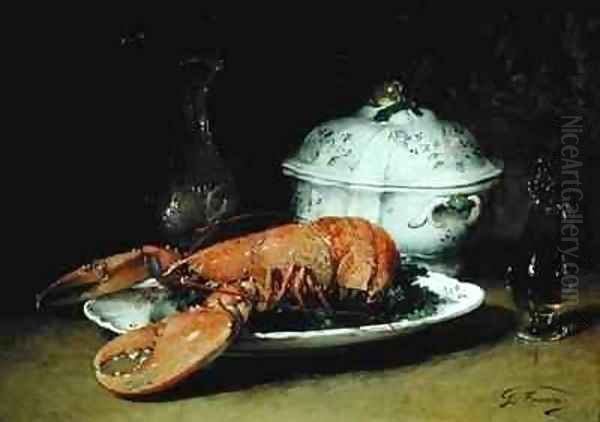 Still Life with a Lobster and a Soup Tureen Oil Painting by Guillaume-Romain Fouace