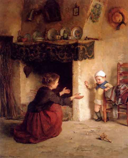 Baby's First Steps Oil Painting by Edouard Frere