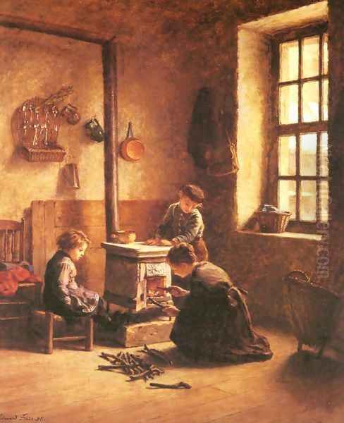 Lighting the Stove Oil Painting by Edouard Frere