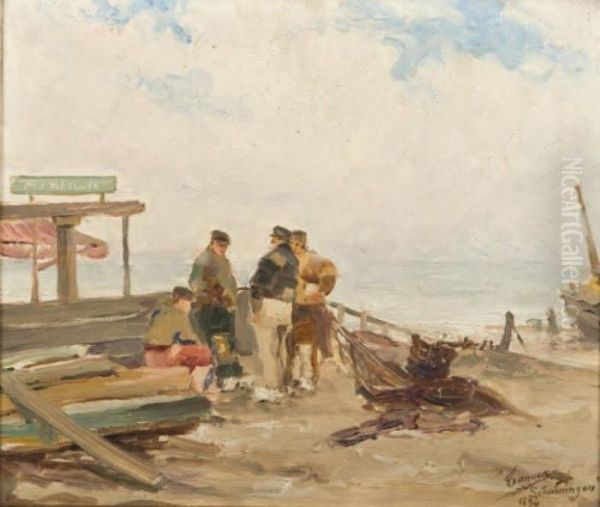 Reunion De Pecheurs Oil Painting by Henri Adriene Tanoux