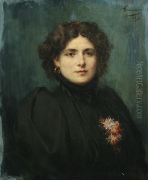 Bildnis Einer Frau Mit Hochgeschlossenem Schwarzem Kostum Oil Painting by Henri Adriene Tanoux