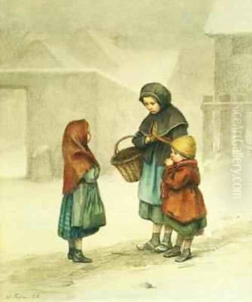 Conversation in the Snow Oil Painting by Edouard Frere