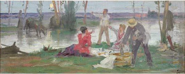 Dejeuner Au Bord D'un Fleuve Oil Painting by Henri Adriene Tanoux