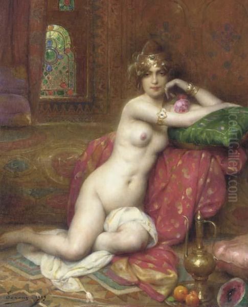 An Oriental Beauty In An Interior Oil Painting by Henri Adriene Tanoux