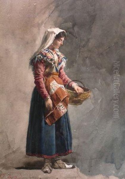 Young Peasant Woman Oil Painting by Jose Tapiro Y Baro