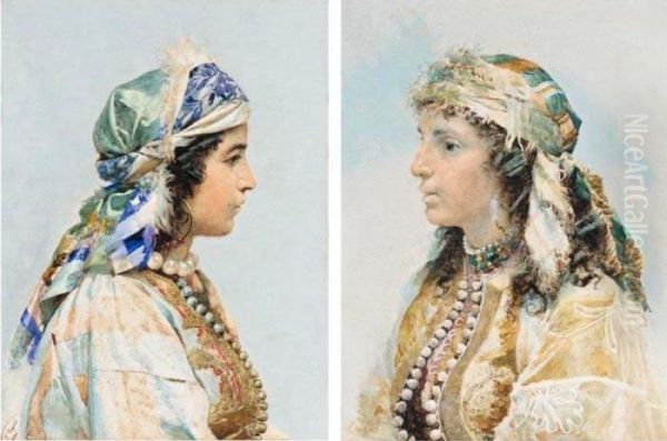 Zingaras, Una Pareja (young Gypsies, A Pair) Oil Painting by Jose Tapiro Y Baro