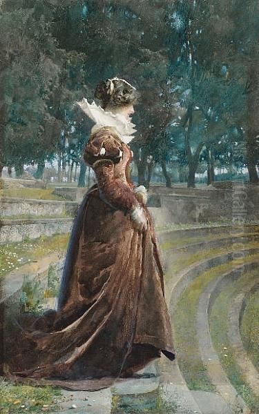 A Lady In An Ancient Theatre Oil Painting by Jose Tapiro Y Baro